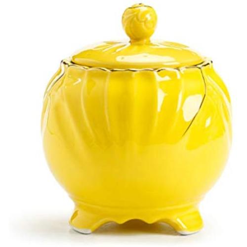 Airtight Food Storage Containers Bins with Lids Large, Ceramic Pottery Cereal Containers Canister Cookie Jar for Kitchen Pantry Organization Flour Coffee Candy Bulk, 700mL, 15x13cm (Color : Yellow)