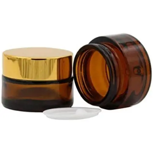 5 Pcs 1 oz Amber Round Glass Jars Empty Refillable Cosmetic Cream Jar Pot Bottle Container With Inner Liners and Gold Lids Glass Sample Jars For Cosmetics and Face Cream Lip Balm Lotion 5 Pcs 1 oz Amber Round Glass Jars Empty Refillable Cosmetic Cream Jar Pot Bottle Container With Inner Liners and Gold Lids Glass Sample Jars For Cosmetics and Face Cream Lip Balm Lotion