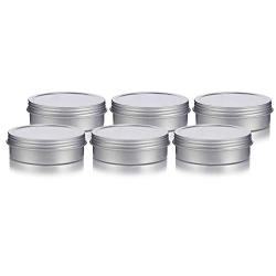 4 oz Metal Steel Tin Flat Container with Tight Sealed Twist Screwtop Cover (6 Pack)