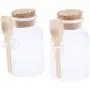 dailymall Pair of Empty Plastic Jars Bottles with Corks & Wooden Spoon - Great for Bath Salt Bottles, Milk Bottles, Kitchen Salt Sugar Spice Jars - 100g/3.5oz