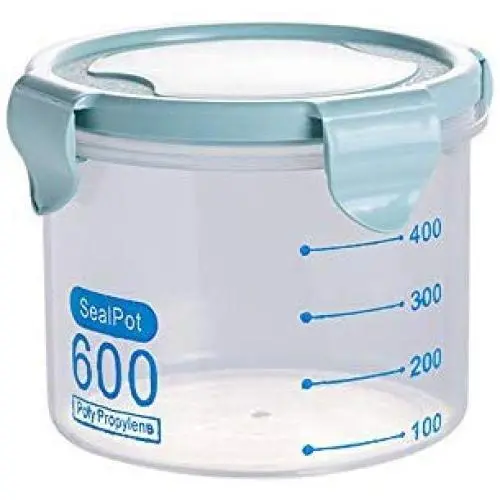 YUMU Küchenbehälter mit Deckel, versiegelt, feuchtigkeitsdicht, mit Waage, Klickverschluss Kunststoffbehälter, BPA-frei, Lebensmittel frisch und trocken halten, hellblau, Klein