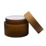 1 Pcs 150ML 5OZ Amber PET Plastic Frosted Empty Refillable Container with Natural Bamboo Lid and Liner Facial Cream Jar Bottle Lotion Pot Box Dispense Case for Balm Storage