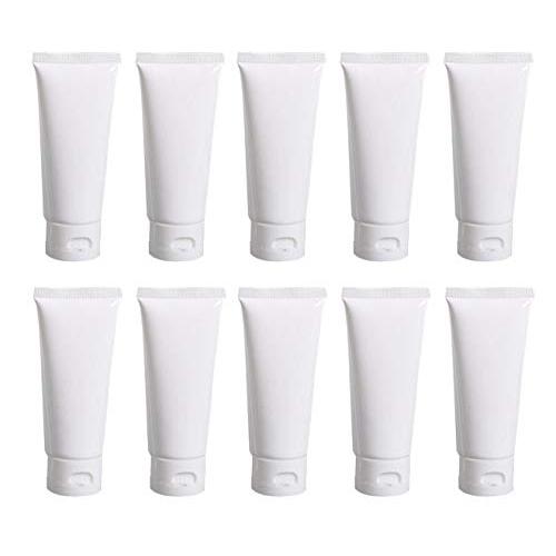 20PCS White Plastic Refill Cosmetic Soft Tubes Leakproof Makeup Travel Packing Vials Bottles with Flip Cover Sample Storage Containers Dispenser for Cleanser Shampoo Toiletries(50ml/1.7oz)