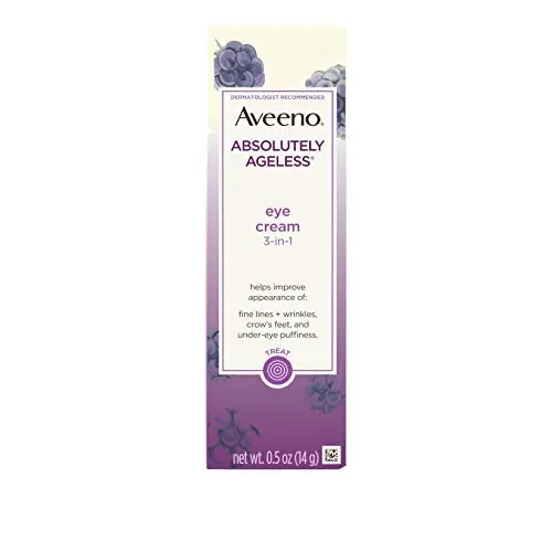 Crème Yeux Anti-Âge 3-en-1 Aveeno Absolument Ageless, Lignes D'Expression, Rides, Cernes et Puffy Eyes, Complexe Antioxydant à Mûre Noir, Hypoallergénique, Non Grasse, 0,5 oz Crème Yeux Anti-Âge 3-en-1 Aveeno Absolument Ageless, Lignes D'Expression, Rides, Cernes et Puffy Eyes, Complexe Antioxydant à Mûre Noir, Hypoallergénique, Non Grasse, 0,5 oz