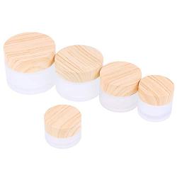 AKOAK 5/10/15/30/50g Wood Grain Glass Cream Bottle Scrub Face Cream Eye Cream Bottle Portable Travel Cosmetics Container, Reusable