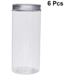 UPKOCH 6pcs Clear Plastic Airtight Food Storage Container Canister with Aluminium Caps for Snacks Spice Grain Cereals