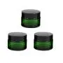 3PCS 30g/1oz Empty Green Round Glass Jars Refillable Cream Container Pot Sample Packing Vials Dispenser with Inner Liner and Black Lids for Eye Face Cream Lotion Eye Shadow (Green)