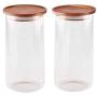 Essos Glass Jars with Wood Lids Set of (2) 44oz Airtight and Stackable Storage Containers for the Kitchen holds Food Cookies Pasta