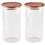 Ensemble de bocaux Essos en verre 44oz avec couvercles en bois, 2 pièces, rangement hermétique et empilable pour la cuisine, idéal pour les aliments, les biscuits, les pâtes.