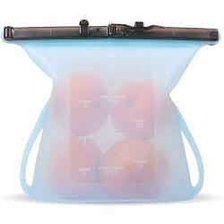 Upgrade Reusable Food Storage Bags - Silicone Foldable Leak Proof Liquid Food Organizer Bag with Zip Seal - Preservation & Cooking Baggies - for Milk Meat Vegetable Freezer Snack Large (1 L) (Blue)