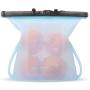 Upgrade Reusable Food Storage Bags - Silicone Foldable Leak Proof Liquid Food Organizer Bag with Zip Seal - Preservation & Cooking Baggies - for Milk Meat Vegetable Freezer Snack Large (1 L) (Blue)