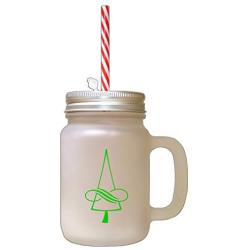 Green Christmas Tree #1 Frosted Glass Mason Jar With Straw
