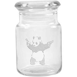 Clear Glass Herb Stash Jar with Lid 4.5 oz with Panda With Pistols Logo from Smoke Promos