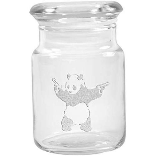 Clear Glass Herb Stash Jar with Lid 4.5 oz with Panda With Pistols Logo from Smoke Promos