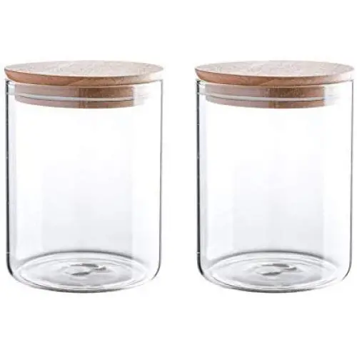 24 Ounce Clear Glass Storage Jar With Beech Wood Lid Set of 2 Glass Canister With Airtight Lid Food Storage Jar 24 Ounce Clear Glass Storage Jar With Beech Wood Lid Set of 2 Glass Canister With Airtight Lid Food Storage Jar