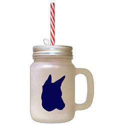 Navy Portuguese Podengo Silhouette Frosted Glass Mason Jar With Straw
