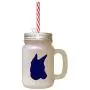 Navy Portuguese Podengo Silhouette Frosted Glass Mason Jar With Straw