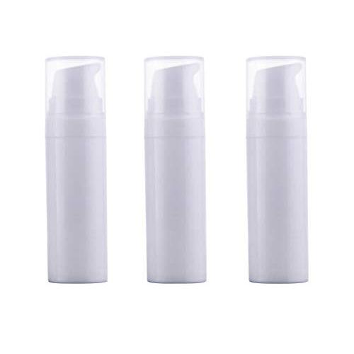 3PCS White Empty Disposable Portable Mini Airless Vacuum Pump Bottle Jars Bayonet Cream Lotion Dispenser Cosmetic Makeup Emulsion Storage Holder Container Pots Travel Accessories(15ml/0.5oz)