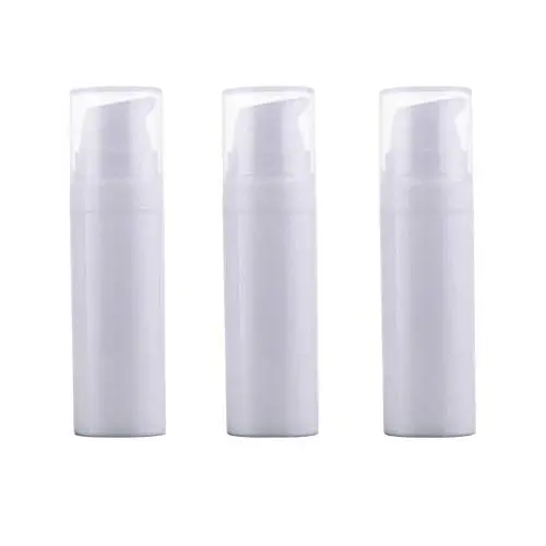 3PCS White Empty Disposable Portable Mini Airless Vacuum Pump Bottle Jars Bayonet Cream Lotion Dispenser Cosmetic Makeup Emulsion Storage Holder Container Pots Travel Accessories(15ml/0.5oz)