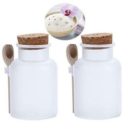 Hisght 2 Pcs 200m/7oz Empty Refillable Frosted Plastic Bottle Food Storage Container Canister Jar Pot Holder Sealed Tank with Cork Stopper and Wooden Spoon for Honey,Salt, Coffee and More
