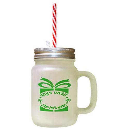 Green Days Until Christmas Frosted Glass Mason Jar With Straw