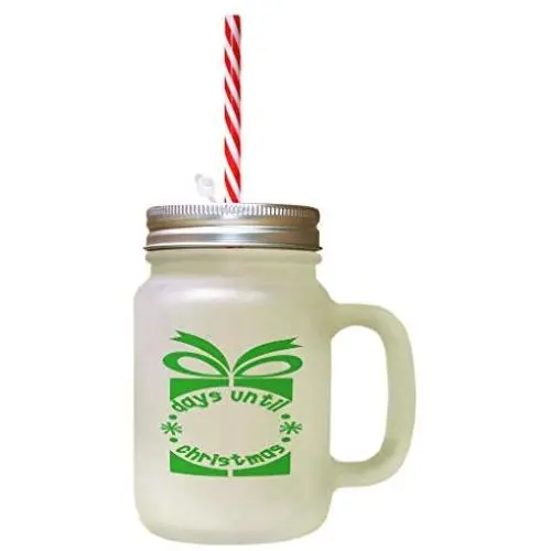 Green Days Until Christmas Frosted Glass Mason Jar With Straw Green Days Until Christmas Frosted Glass Mason Jar With Straw