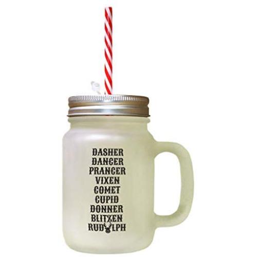 Black Christmas SantaS Reinders Names Frosted Glass Mason Jar With Straw