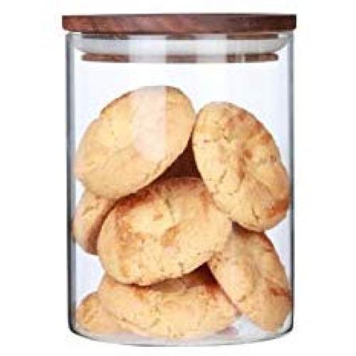 ARC USA Clear Glass Storage Jars with Wood Lids Wooden Lid Glass Canisters Airtight Lids Sealed Jars for Storage Tea Coffee Beans Sugar Salt Cookies and Candy (25floz)