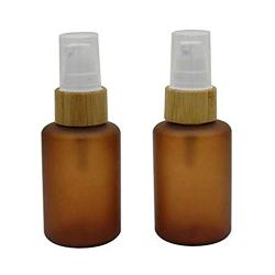 2Pcs 60ml/2oz Empty Refillable Amber PET Bottle With Bamboo Pump Head Brown Emulsion Lotion Cosmetic Container Jars Travel Packing Case Box (BPA Free)For Makeup Essential Oil Shower Gel Cream Shampoo