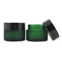 3PCS 30g/1oz Empty Green Round Glass Jars Refillable Cream Container Pot Sample Packing Vials Dispenser with Inner Liner and Black Lids for Eye Face Cream Lotion Eye Shadow (Green)
