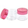 Beauticom 7 Gram / 7 ML Thick Wall Round Leak Proof Clear Acrylic Jars for Beauty, Cream, Cosmetics, Salves, Scrubs (24 Pieces Bottom Clear Base + 24 Pieces Lids, Metallic Rose Pink Gold)