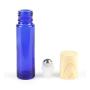 3PCS 10ml/0.34oz Empty Refillable Blue Glass Roll-on Bottles with Stainless Steel Roller Balls Wood Grain Cap Portable Cosmetic Containers Jar Pot Vials Holder for Essential Oil Perfume