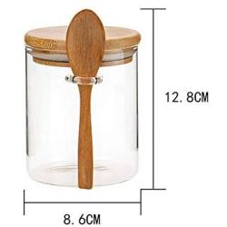 ZXYWW 4 Piece Set Glass Food Storage Jar 16 OZ (450 ML) with Airtight Seal Bamboo Lid and Spoon, Great for Snack/Coffee/Spice/Cereal