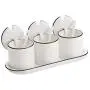 White Ceramic Sugar Bowls Condiment Pots Spice Jars Seasoning Box Set with Lid Spoon and Tray-Sets of 3
