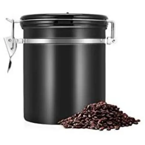 Kaffebehälter Glas mit Zeitkompass Deckel, Luftdichter Kaffeebohnen Tee Box Behälter, Schwarz