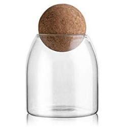 Danmu 1Pc of Lead Free Borosilicate Glass Jars Food Storage Jars with Wood Cork Tea Coffee Bean Jar Cookies Flour Sugar Candy Spice Container (500ML)