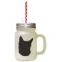 Black Croatian Sheepdog Silhouette Frosted Glass Mason Jar With Straw