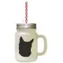 Schwarze Kroatienische Schäferhund-Silhouette in einem frostigen Glas-Mason-Jar mit Strohhalme.