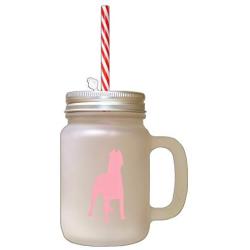 Soft Pink Dogo Argentino Silhouette Frosted Glass Mason Jar With Straw