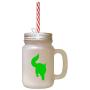 Green Maine Coon Cat Silhouette #3 Frosted Glass Mason Jar With Straw