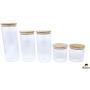 5 PC Airtight Glass Food Storage Jars Set Canister Kitchen Container With Natural Bamboo Lids For Nuts, Pasta, Flour, Sugar, Rice, Cookies, Candy