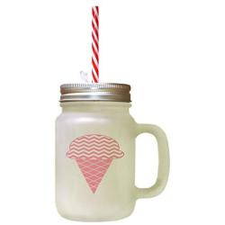 Soft Pink Multicolor Cone Ice Image Frosted Glass Mason Jar With Straw