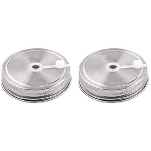 uxcell 2pcs Stainless Steel Wide Mouth Mason Jars Lids with Straw Hole Canning Lids for Drinking & Food Storage