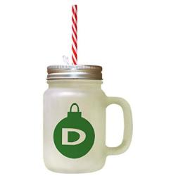 Forest Green&quotD" Christmas Tree Toy Monogram D Frosted Glass Mason Jar With Straw