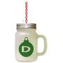 Forest Green&quotD" Christmas Tree Toy Monogram D Frosted Glass Mason Jar With Straw