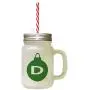 Forest Green&quotD" Christmas Tree Toy Monogram D Frosted Glass Mason Jar With Straw