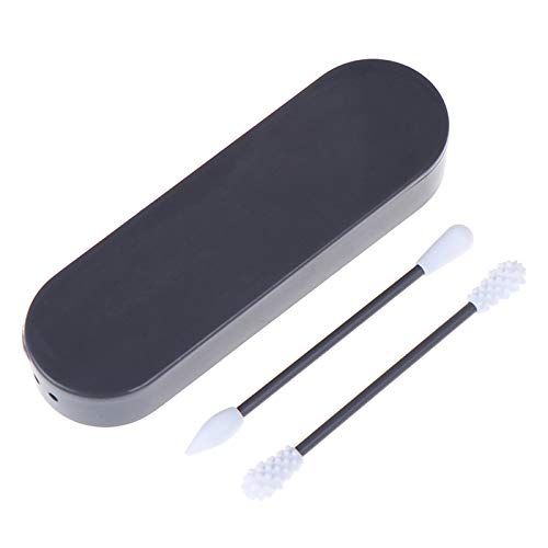 Last Swab Reusable Q tips, Double Tipped for Precision Makeup, Cotton Buds for Ear Cleaning, Reusable Cotton Swabs 2 Packs (Black)