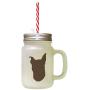 Brown Miniature Pinscher Silhouette Frosted Glass Mason Jar With Straw