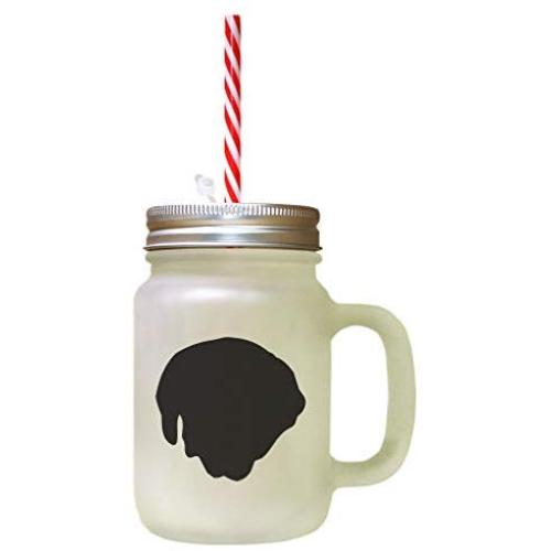 Black Portuguese Pointer Silhouette Frosted Glass Mason Jar With Straw