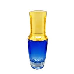 1PC Upscale Empty Reusable Blue Glass Press Pump Bottles Jar Pot Container With Gold Lid For Makeup Cosmetic Foundations Cream Eye Shadow Emulsion Lotion Skin Care(30ml /1oz)